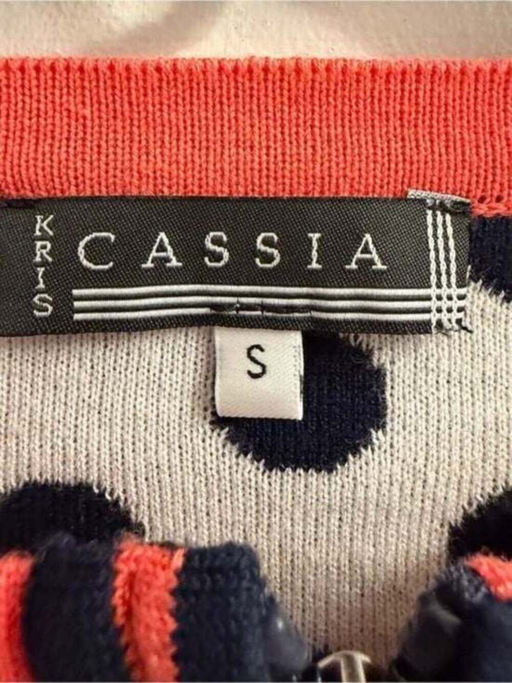 Kris Cassia Navy and White Polka Dot Zip Jacket with Coral Trim Small - Picture 6 of 7